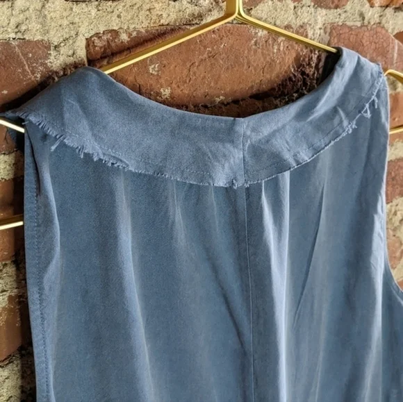 Banana Republic 100% Silk Size 14 Blue Grey‎ Button Front Dress w/ Elastic Waist - Picture 5 of 9